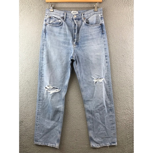 AGOLDE Los Angeles Ripped High Rise Straight Leg Jeans Light Wash Size 28 - Picture 1 of 10
